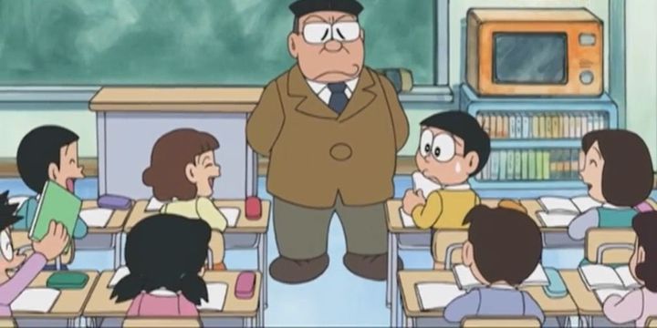 Thầy thường xuyên báo mẹ Nobita về tình hình học tập của Nobita